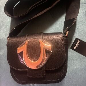 NWT True Religion Black Crossbody Gold Horseshoe Bag